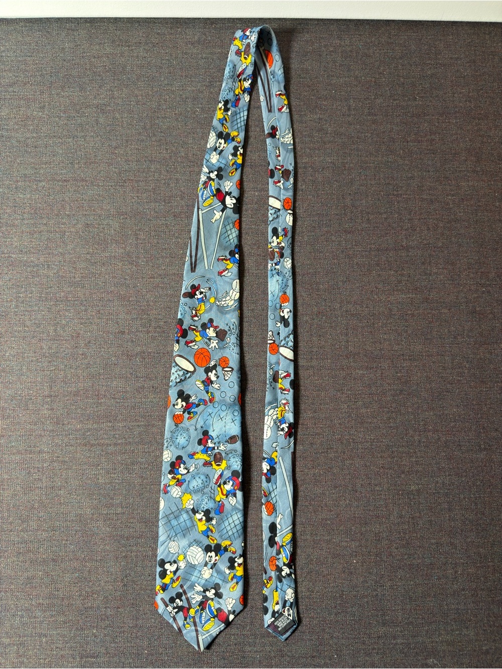 Men's Light Blue Novelty Cartoon Tie - Mickey Sports Pattern